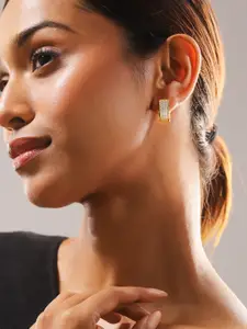 Rubans 18K Gold Plated Cubic Zirconia Studded Huggie Hoop Earrings
