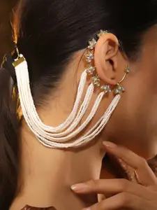 Rubans 22K Gold Plated Kundan & Pearl Multi Strand Ear Cuff Chain Extension Earrings