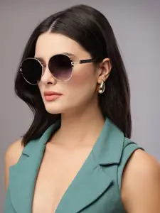 HASHTAG EYEWEAR Women Oversized Sunglasses with Polarised and UV Lens SEVA-5G32-BLK