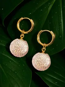 Rubans Voguish 18K Gold Plated Cubic Zirconia Studded Circular Hoop Earrings