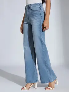 Miss Chase Women Wide Leg High-Rise Light Fade Stretchable Jeans