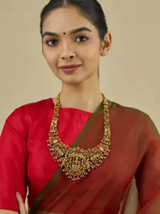 Kushal's Fashion Jewellery Copper Gold-Plated Stone Studded & Beaded Antique Necklace