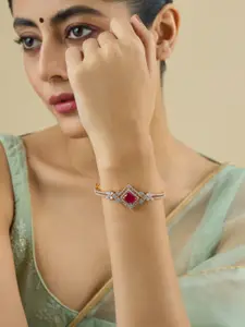 Kushal's Fashion Jewellery Red Rhodium Gold-Plated Party Zircon Studded Kada Bangle