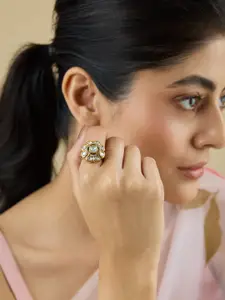 Kushal's Fashion Jewellery White Victorian-Plated Artificial Stones Antique Finger Ring