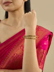 Kushal's Fashion Jewellery Set Of 2 Gold-Plated Ruby Studded Ethnic Antique Bangles