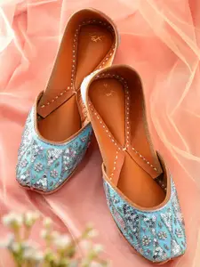 House of Pataudi Women Sequin Embellished Leather Mojaris