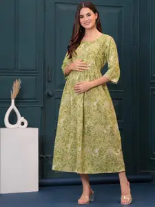 Nayo Women Floral Printed Maternity Fit and Flare Maxi Dress