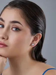 Kushal's Fashion Jewellery 92.5  Silver Rhodium-Plated Circular Shaped Studs