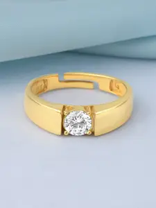 Zavya Men 925 Sterling Silver Gold Plated CZ Studded Solitaire Finger Ring