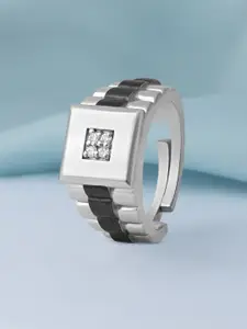 Zavya Men 925 Sterling Silver Rhodium Plated CZ Studded Finger Ring