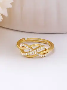 Zavya 925 Sterling Silver Gold Plated CZ Studded Forever Intertwined Finger Ring