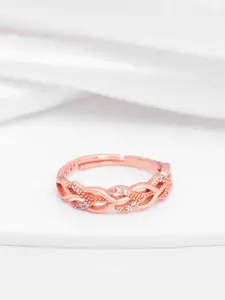 Zavya 925 Sterling Silver Rose Gold Plated Cubic Zirconia Studded Interlacing Finger Ring