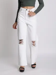 Bene Kleed Women Ecru Relaxed Fit Slash Knee Jeans