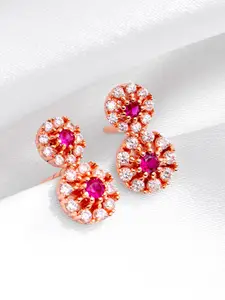 Zavya 92.5 Sterling Silver Rose Gold-Plated Cubic Zirconia Floral Drop Earrings