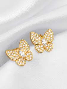 Zavya 92.5 Sterling Silver Gold-Plated Cubic Zirconia Contemporary Studs Earrings