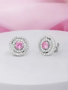 Zavya 92.5 Sterling Silver Rhodium-Plated Cubic Zirconia Contemporary Studs Earrings