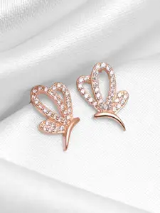 Zavya 92.5 Sterling Silver Rose Gold-Plated Cubic Zirconia Contemporary Studs Earrings