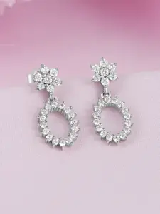 Zavya 92.5 Sterling Silver Rhodium-Plated Cubic Zirconia Oval Drop Earrings