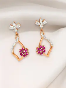 Zavya 92.5 Sterling Silver Rose Gold-Plated Cubic Zirconia Floral Drop Earrings