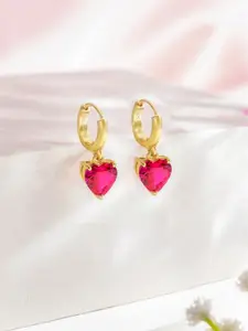 Zavya 92.5 Sterling Silver Gold-Plated Cubic Zirconia Heart Shaped Drop Earrings