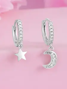 Zavya 925 Sterling Silver Rhodium-Plated CZ-Studded Contemporary Hoop Earrings
