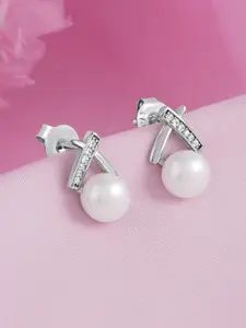 Zavya 92.5 Sterling Silver Rhodium-Plated Cubic Zirconia Spherical Drop Earrings