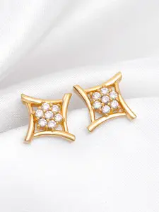 Zavya 925 Sterling Silver Gold-Plated Cubic Zirconia Studded Contemporary Studs