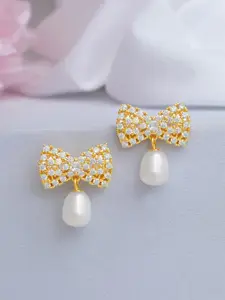 Zavya 92.5 Sterling Silver Gold-Plated Cubic Zirconia Contemporary Drop Earrings