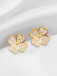 Zavya 925 Sterling Silver Gold-Plated Cubic Zirconia Studded Floral Studs