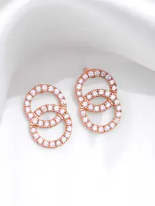 Zavya 925 Sterling Silver Rose Gold-Plated Cubic Zirconia-Studded Contemporary Studs
