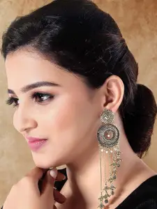 I Jewels Gold-Plated Beaded Contemporary Shaped Drop Earrings