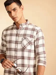 French Connection Pure Cotton Button-Down Collar Self-Design Checked Knitted Casual Shirt