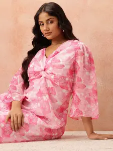 all about you Plus Size Floral Print Knot Detail A-Line Midi Dress