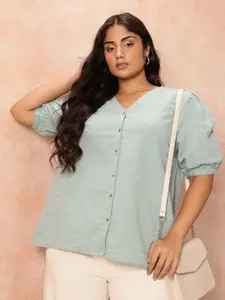 all about you Plus Size Textured Puff Sleeve Top