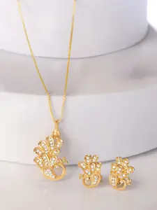 Zavya 925 Sterling Silver Gold-Plated Cubic Zirconia Studded Pendant and Earrings