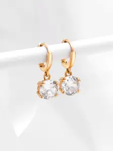 Zavya 925 Sterling Silver Gold-Plated Cubic Zirconia Studded Contemporary Hoop Earrings