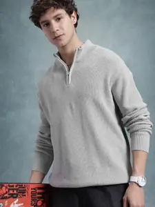 The Roadster Lifestyle Co. Solid Half Zipper Pure Cotton Longline Pullover