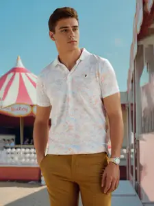 Louis Philippe Sport Men Conversational Printed Polo Collar Cotton Slim Fit T-shirt