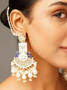 ABDESIGNS Gold-Plated Kundan Peacock Shaped Chandbalis Earrings