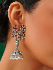 ABDESIGNS Silver-Plated Artificial Beads and Stones Dome Shaped Jhumkas Earrings