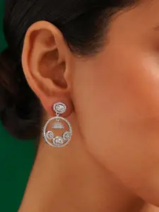 ABDESIGNS Silver-Plated American Diamond Drop Earrings