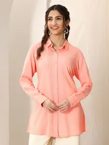 Libas Peach solid front open pintuck kurti