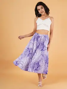 ZWERLON Floral Printed Accordion Pleated A-Line Midi Skirt