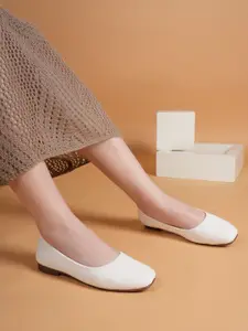 DressBerry Women Textured Square Toe Ballerinas Flats
