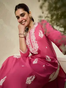 Indo Era Floral Embroidered Thread Work Straight Kurta