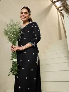 Indo Era Floral Embroidered Thread Work Straight Kurta