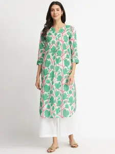 Pink Fort Floral Printed Cotton Straight Kurta
