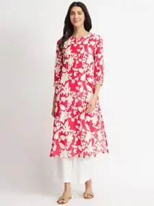 Pink Fort Floral Printed Cotton Straight Kurta