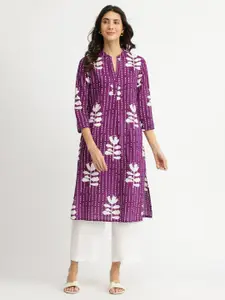 Pink Fort Floral Printed Cotton Straight Kurta