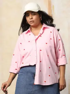 Freeform by High Star Women Plus Size Oversized Fit Heart Embroidered Cotton Casual Shirt